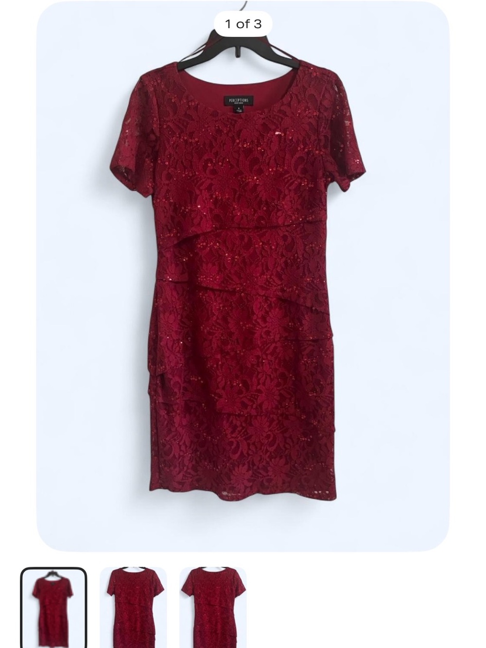 Perceptions Red Lace & Sequin Tiered Short-Sleeve Dress never worn